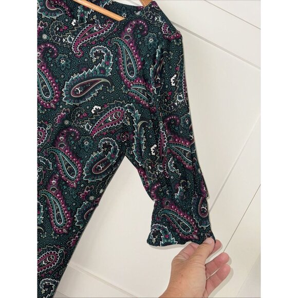 Tommy Hilfiger Dress Womens 12 Green Paisley Short Sleeve A Line Shift Stretch - Picture 2 of 13